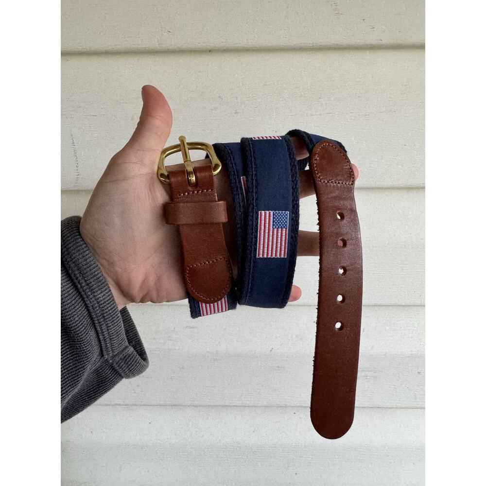 The Leather Man Belt American Flag Cotton Leather classic Preppy Size 40